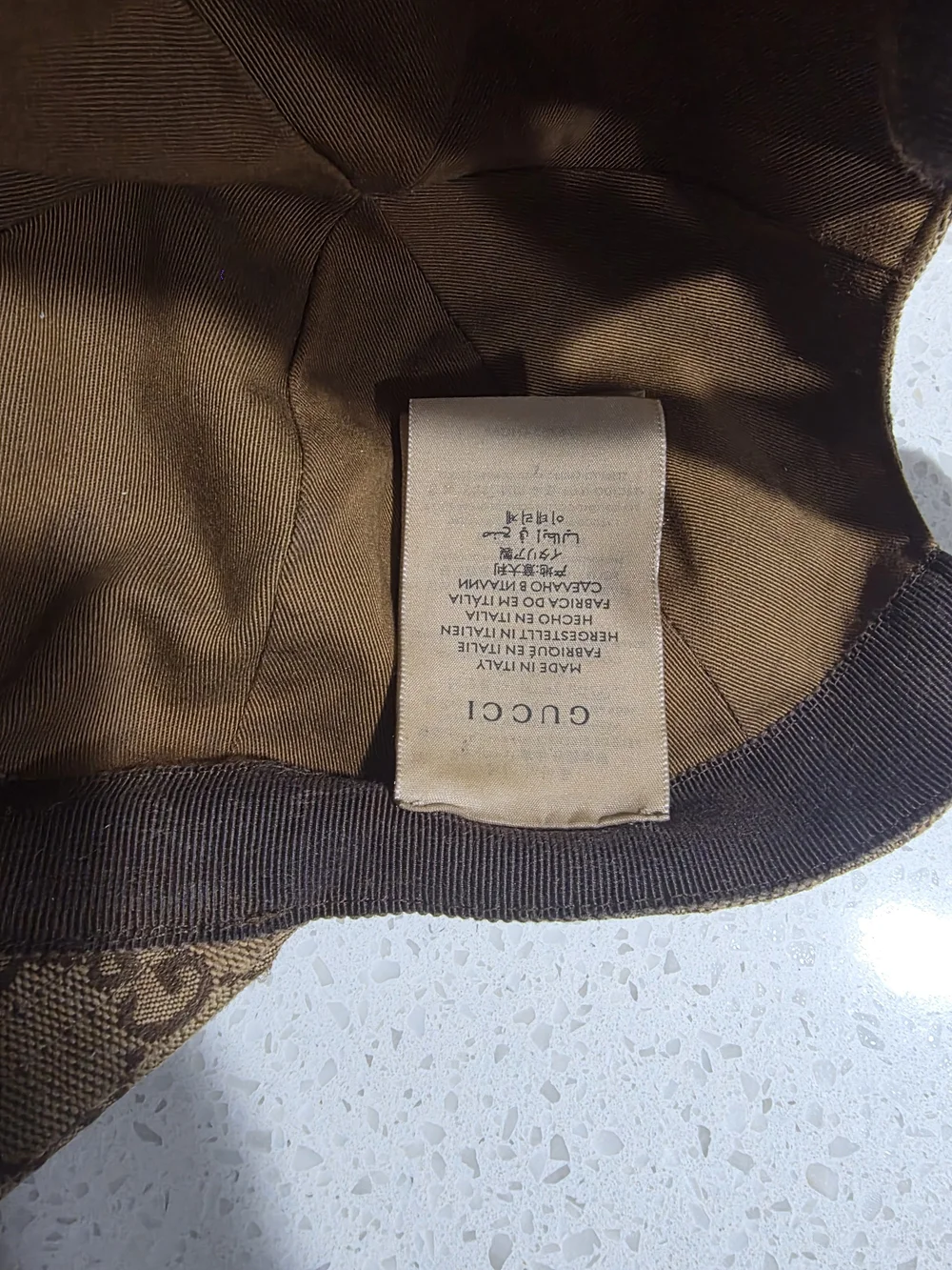 Gucci Tan & Brown GG Canvas Baseball Cap with Gold Logo Patch (Authentic)